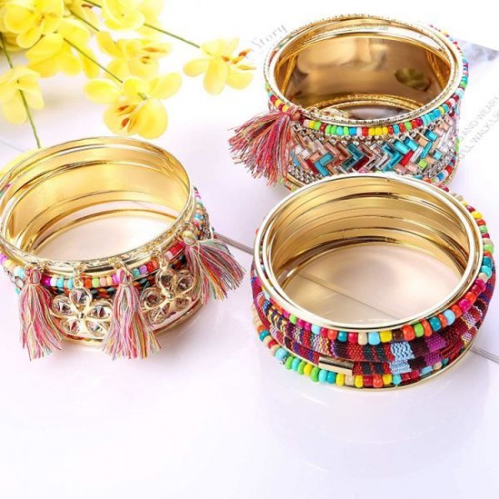 Bangle Stackable Bracelet Set For Women Layering Statement Bead Wrap Bangle Bohemian Indian Colorful Bracelet Fashion